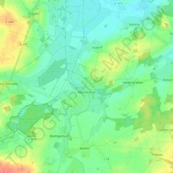 Mapa topográfico Beetzendorf, altitud, relieve