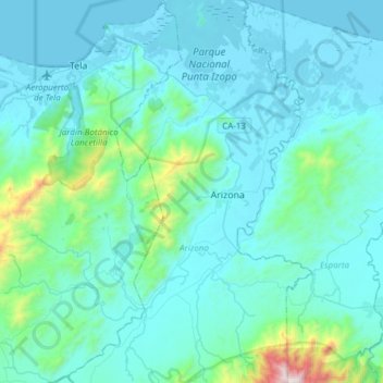 Mapa topográfico Río Leán, altitud, relieve