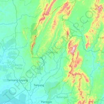 Mapa topográfico Tabalong, altitud, relieve