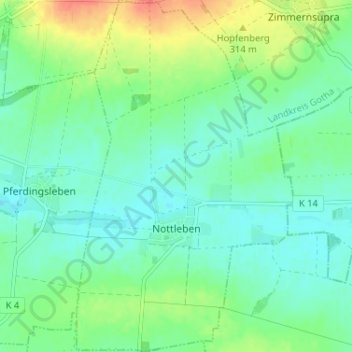 Mapa topográfico Nottleben, altitud, relieve