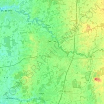 Mapa topográfico Gescher, altitud, relieve