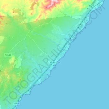 Mapa topográfico l'Ametlla de Mar, altitud, relieve