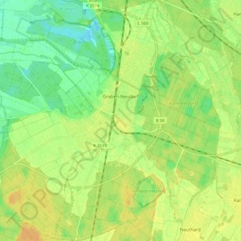 Mapa topográfico Graben-Neudorf, altitud, relieve