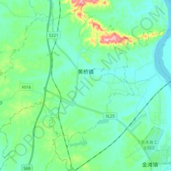 Mapa topográfico 黄桥镇, altitud, relieve