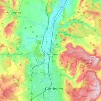 Mapa topográfico Bovenden, altitud, relieve