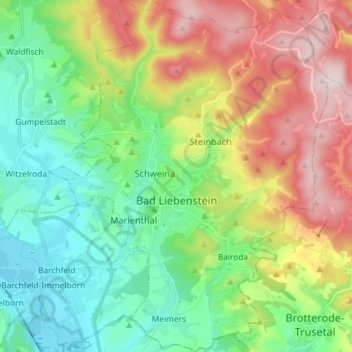 Mapa topográfico Bad Liebenstein, altitud, relieve