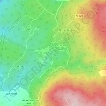 Mapa topográfico Paraños, altitud, relieve