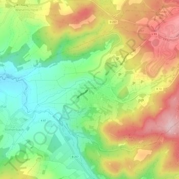 Mapa topográfico Müllenbach, altitud, relieve