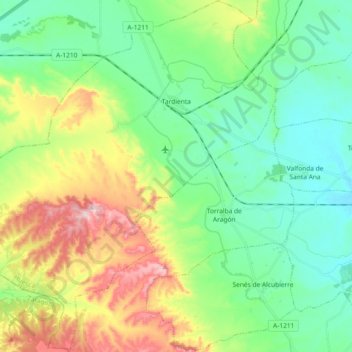 Mapa topográfico Tardienta, altitud, relieve