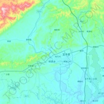 Mapa topográfico 桥西乡, altitud, relieve