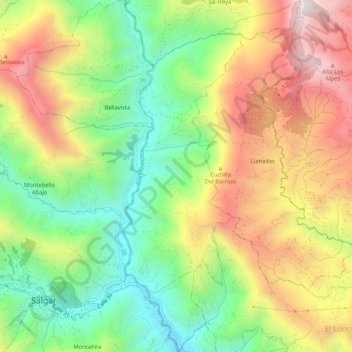 Mapa topográfico Bellavista, altitud, relieve