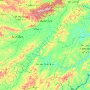 Mapa topográfico Catacamas, altitud, relieve