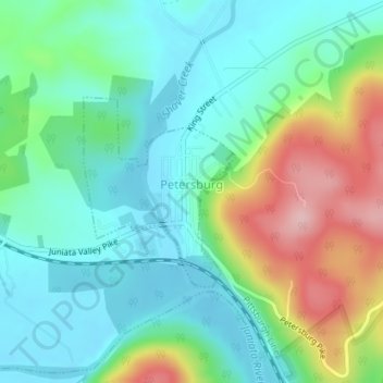 Mapa topográfico Petersburg, altitud, relieve