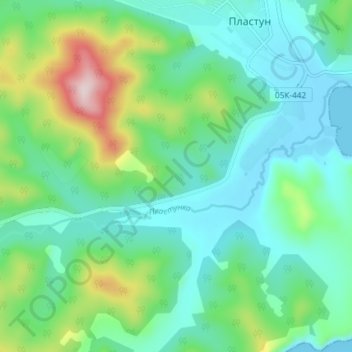 Mapa topográfico Пластунка, altitud, relieve