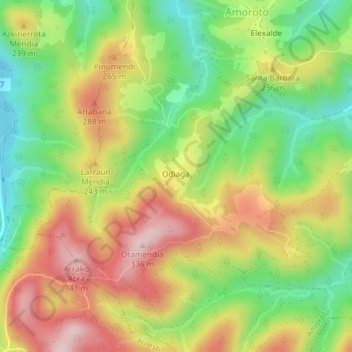 Mapa topográfico Odiaga, altitud, relieve