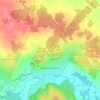 Mapa topográfico Большие Харлуши, altitud, relieve