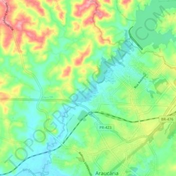 Mapa topográfico Rio Passaúna, altitud, relieve