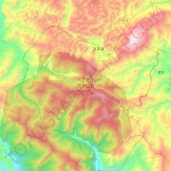 Mapa topográfico 岑王老山国家级自然保护区, altitud, relieve