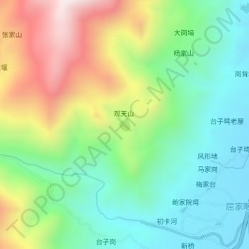 Mapa topográfico 观天山水库, altitud, relieve