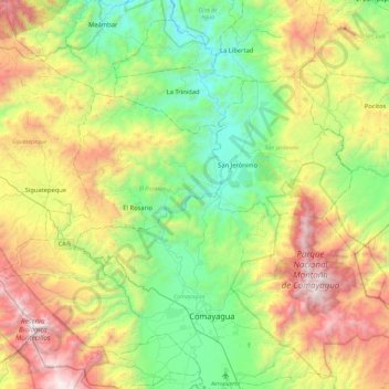 Mapa topográfico Río Humuya, altitud, relieve
