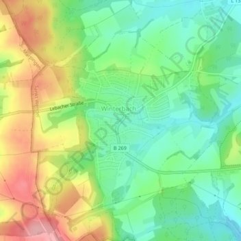 Mapa topográfico Winterbach, altitud, relieve