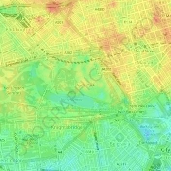 Mapa topográfico Hyde Park, altitud, relieve