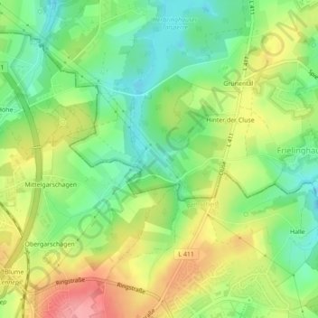 Mapa topográfico Herbringhauser Bach, altitud, relieve