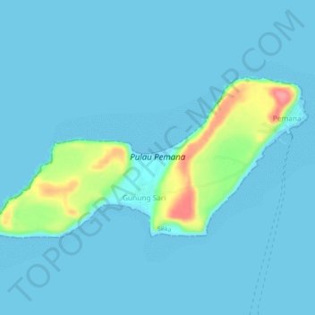 Mapa topográfico Pulau Pemana, altitud, relieve
