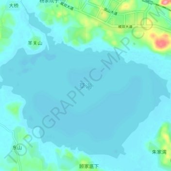 Mapa topográfico 草海, altitud, relieve