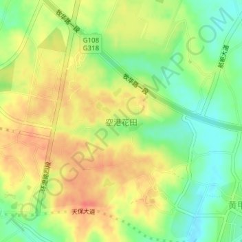Mapa topográfico 空港花田, altitud, relieve