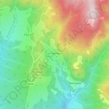 Mapa topográfico La Castellana, altitud, relieve