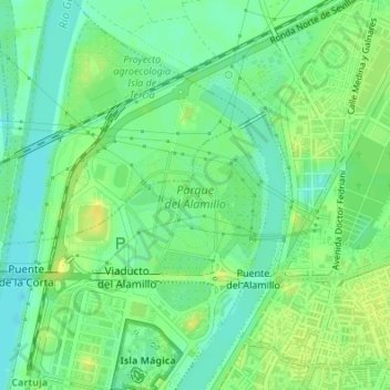 Mapa topográfico Parque del Alamillo, altitud, relieve