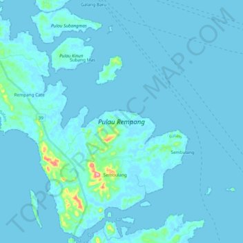 Mapa topográfico Pulau Rempang, altitud, relieve