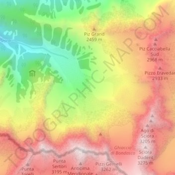 Mapa topográfico Zona de deslizamientos. ¡No se puede pasar!, altitud, relieve