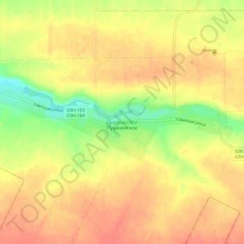 Mapa topográfico Пушкинское, altitud, relieve